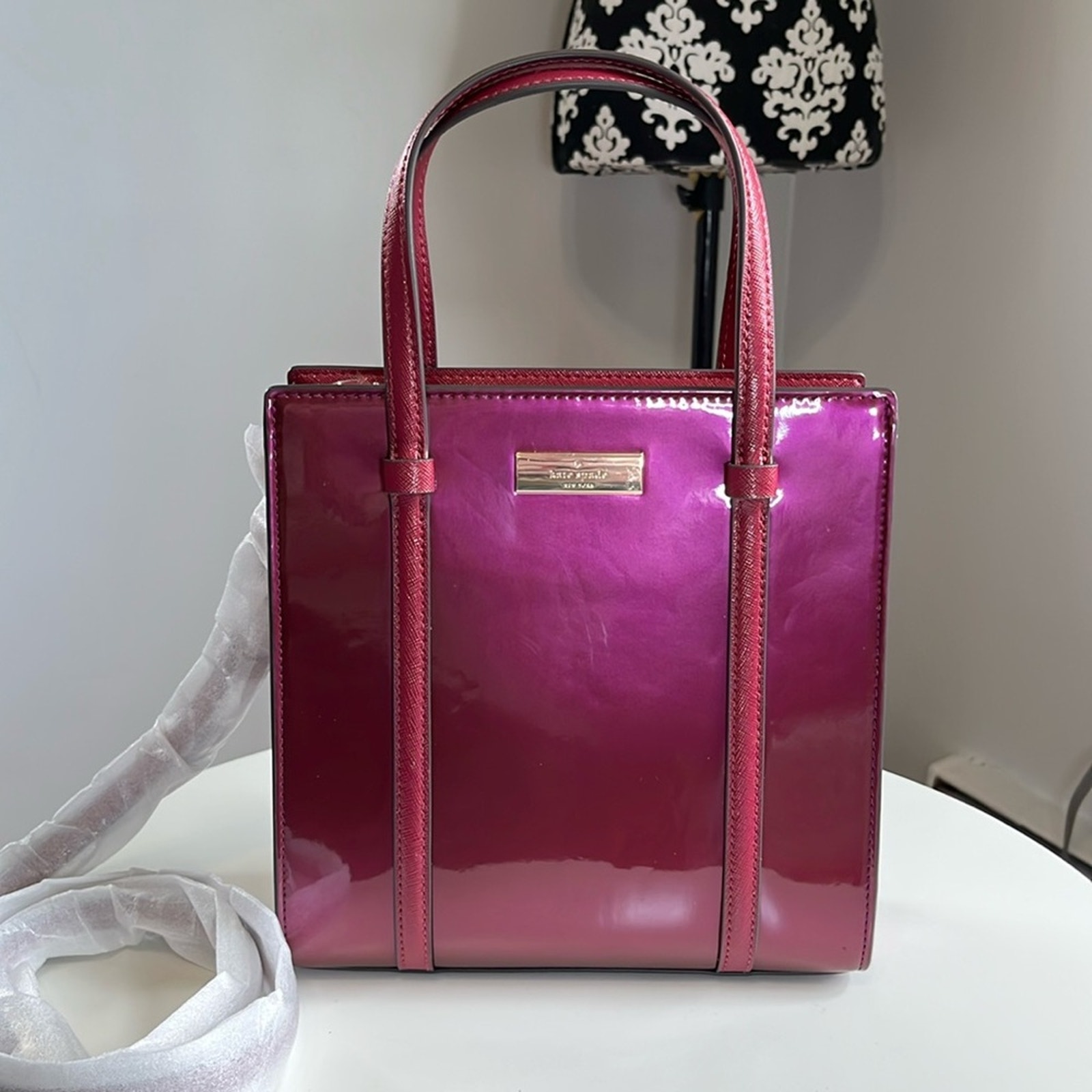 Kate Spade Kenzie Patent Leather Mini Tote Dark Raspberry K1956 Nwt Msrp $329